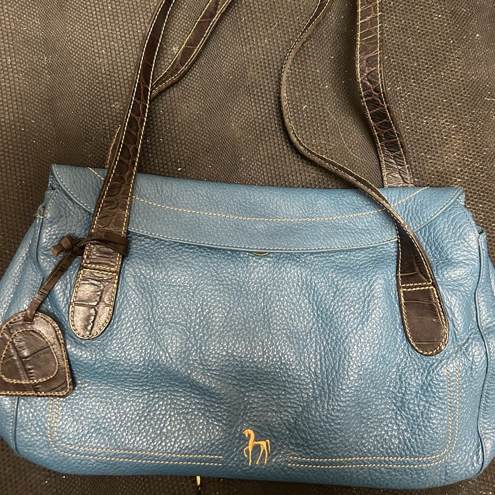 Beautiful vintage Petusco slate blue soft leather